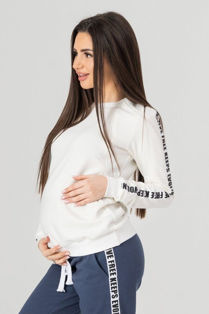 white maternity sweat shirt