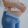 Demi panel comfy maternity jeans, under belly stretch secret panel
