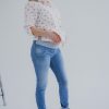 blue maternity jeans with demi panel, super comfy stretch maternity jeans