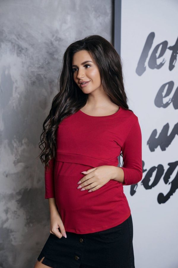 maternity top red with rounded neckline