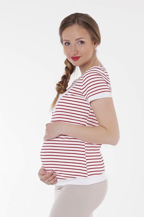 short sleeve maternity shirt red stripe, nursing friendly clothes