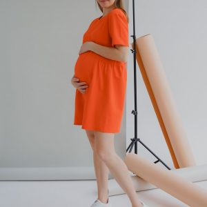 orange short sleeve free fit maternity nursing dress