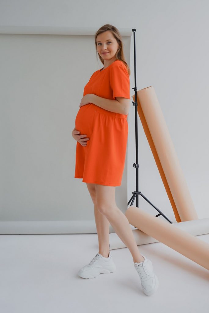 orange short sleeve free fit maternity nursing dress