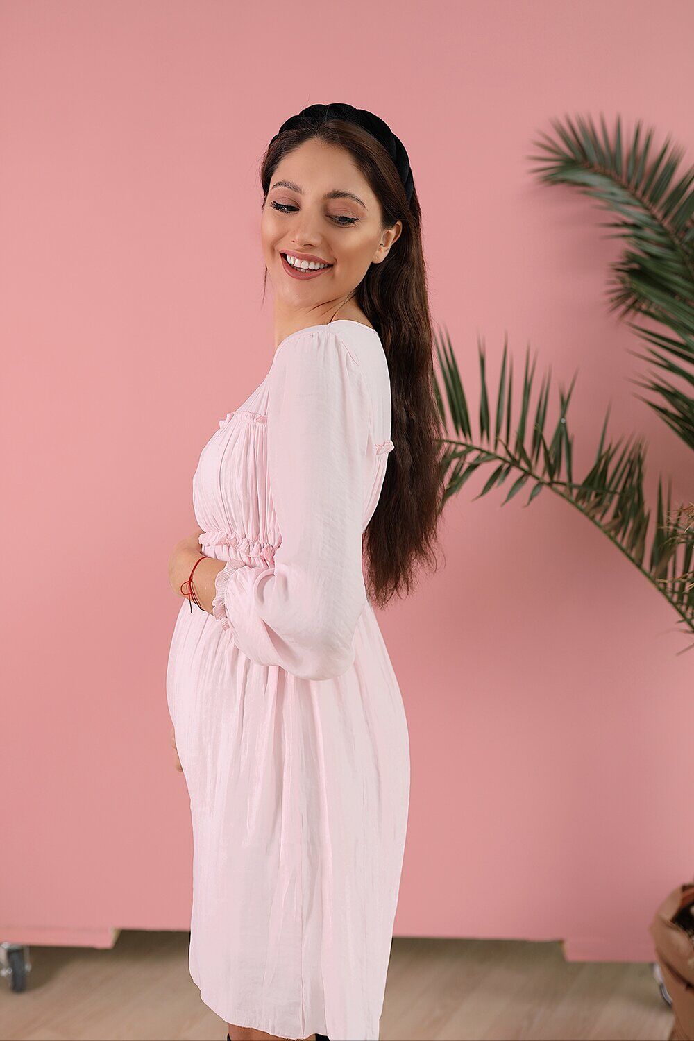 pink blush white maternity dress