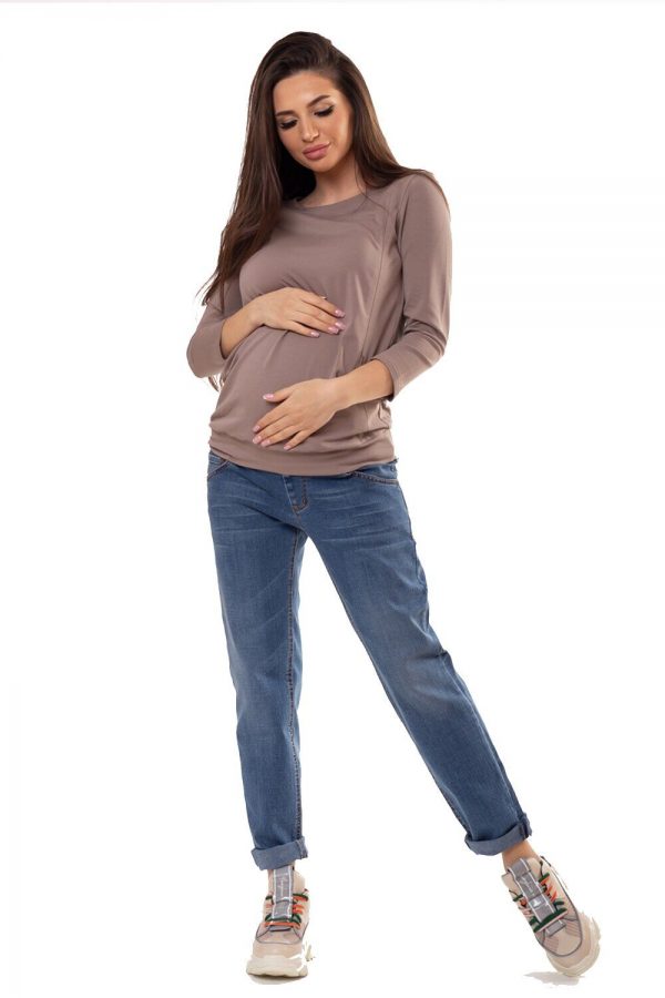 maternity long sleeve top, mocha color