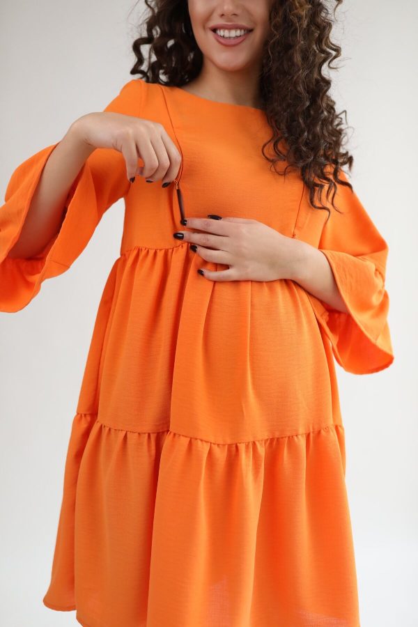 side slit for breastfeeding, orange nursing friendly dress