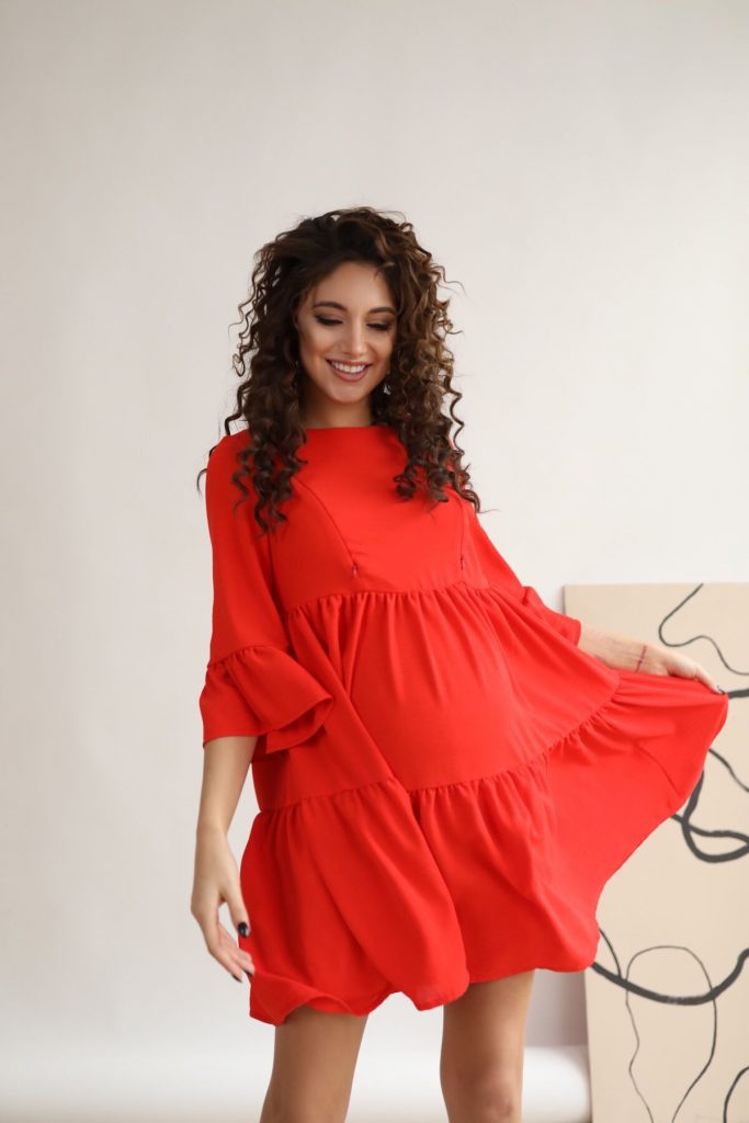 maternity dress red 3/4 sleeve