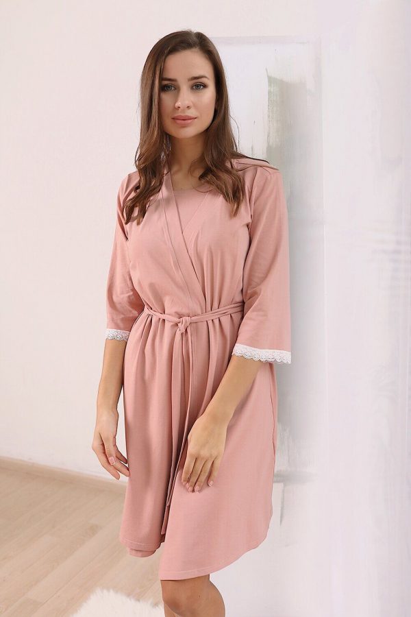 maternity nursing robe with a lace trim