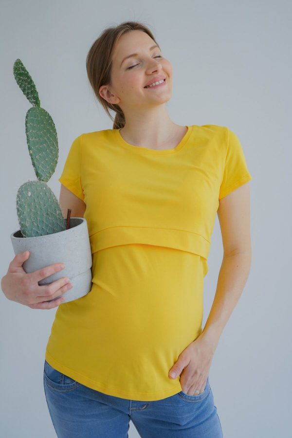 yellow maternity nursing short sleeve shirt, maternity top california