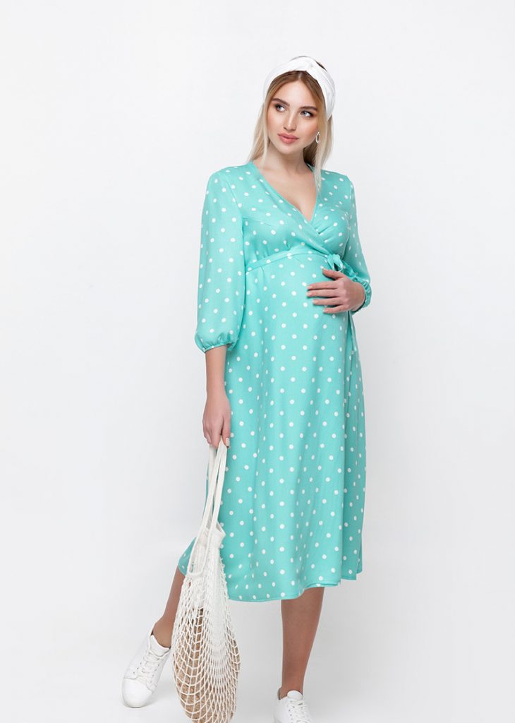 aquamarine with white polka dot maternity dress, maternity clothing sale