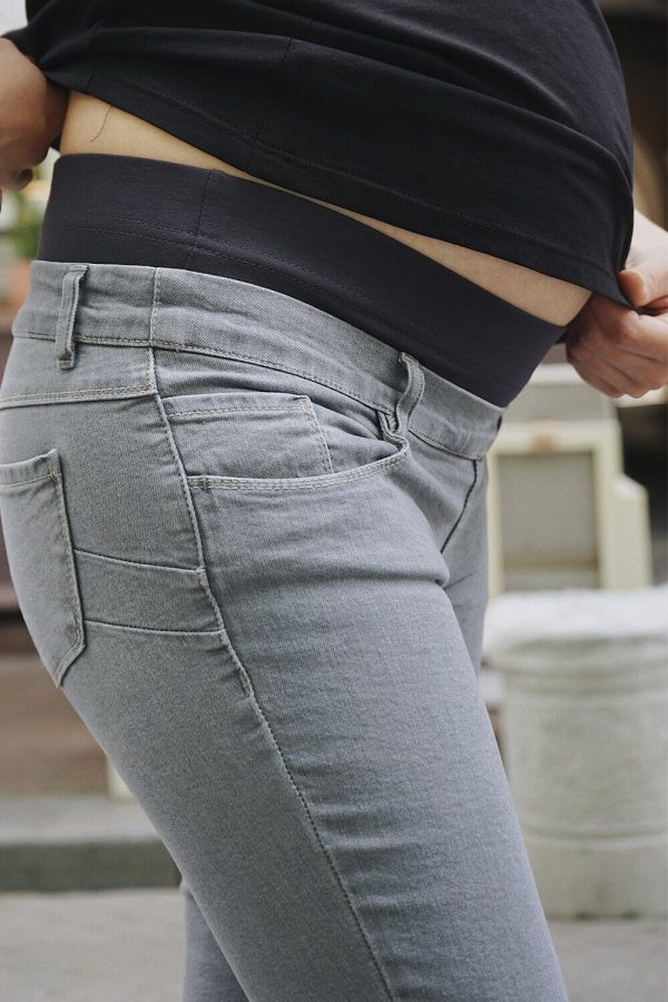 Comfy demi panel maternity jeans, stretch secret fit belly