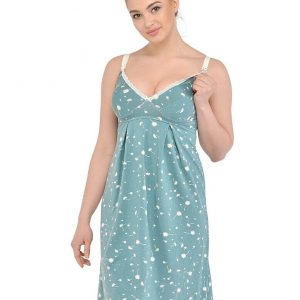 mint maternity night dress with adjustable straps, nursing friendly nightwear online