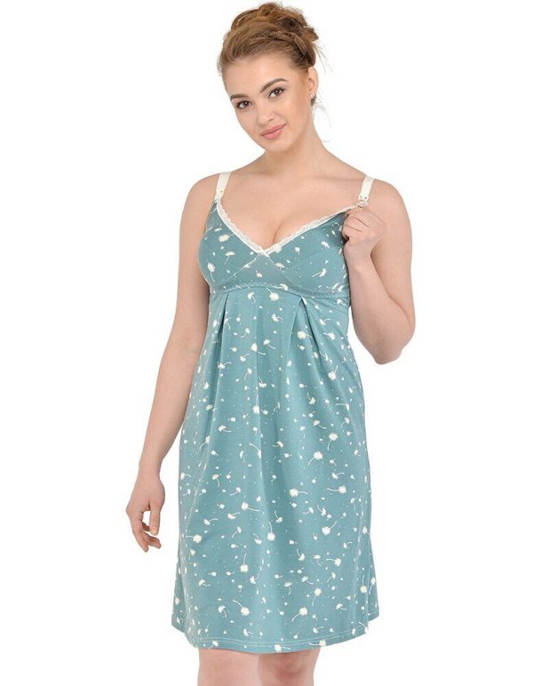 mint maternity night dress with adjustable straps, nursing friendly nightwear online