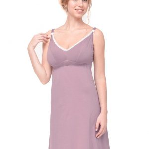 nursing night dress violet blush with V-neckline and adjustable straps