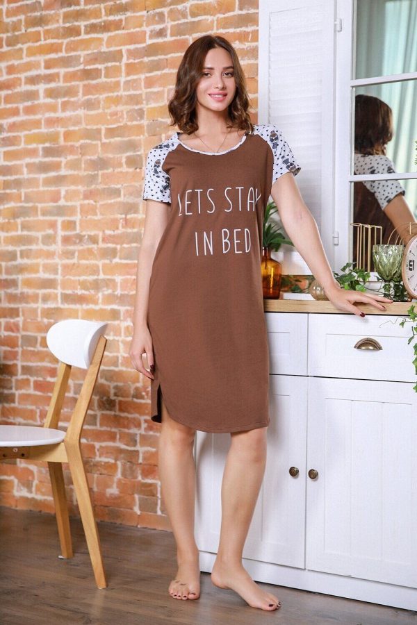 brown short sleeve maternity nightgown