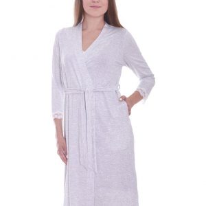 light color nursing robe with 3/4 sleeve and tie front closure, maternity robe los angeles