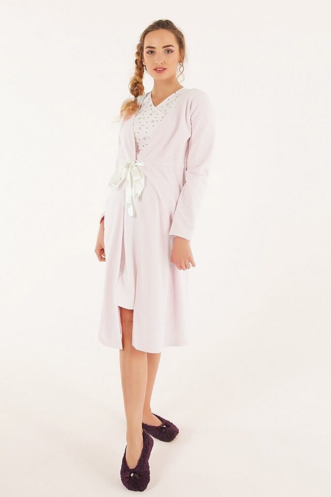 maternity robe peach cream with long sleeve