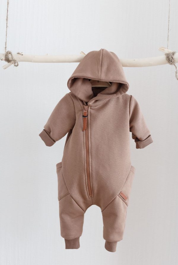 newborn hooded overalls mocha color