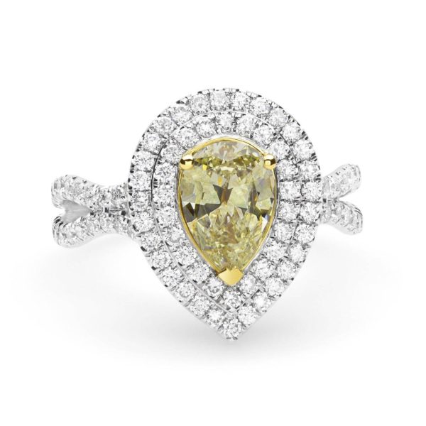 Double Halo Pear Shape Yellow Diamond Ring