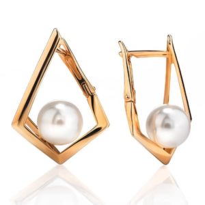 GEOMETRIC GOLDEN EARRINGS WITH FAUX PEARL