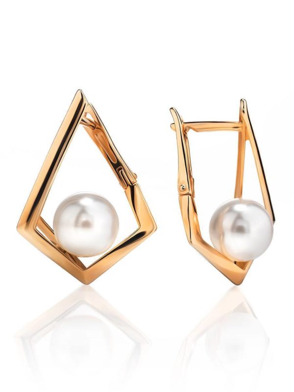 GEOMETRIC GOLDEN EARRINGS WITH FAUX PEARL