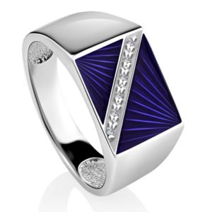 GEOMETRIC SILVER SIGNET RING WITH ENAMEL AND DIAMONDS