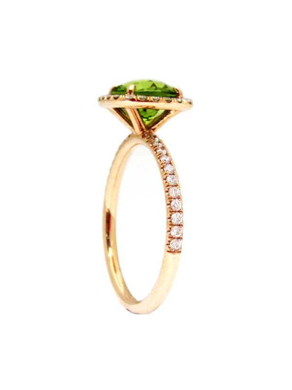 Halo Ring with Peridot and Diamonds in 14K Rose Gold