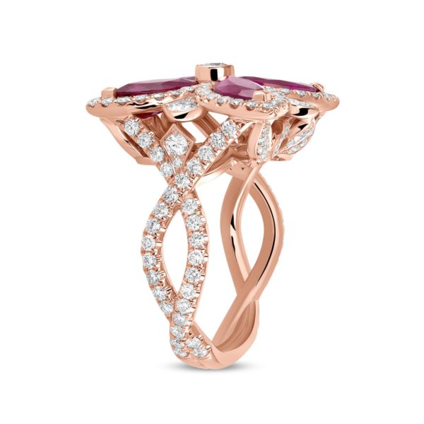 Side view of ruby rose gold ring