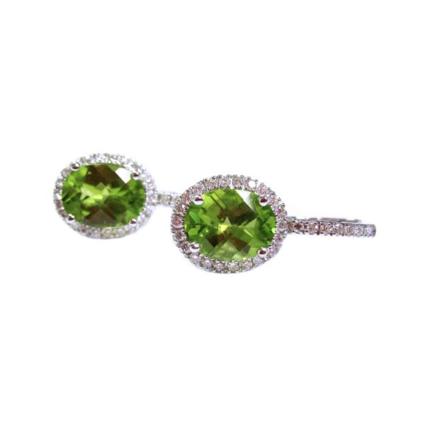 Peridot Halo Earrings with Diamonds in 14K White Gold