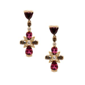 Rubellite Diamond Earrings in 18K Gold