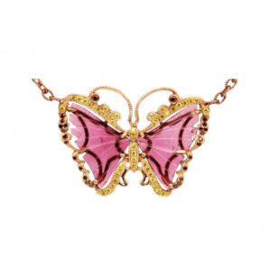 Butterfly Necklace with Tourmaline Center Stone in Yellow Gold